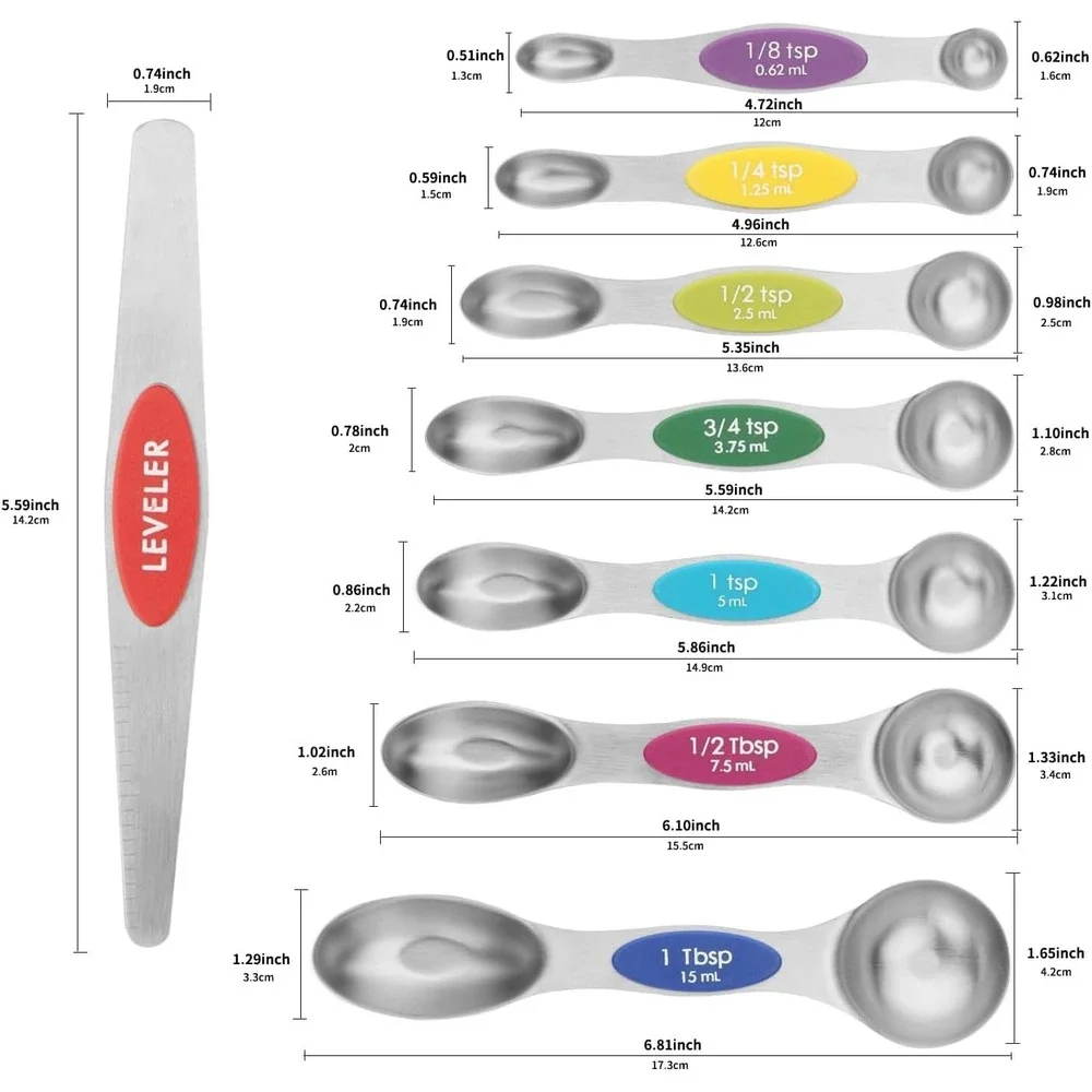 Magnetic Measuring Spoons with Leveler Stainl Steel  Sided Teaspoon